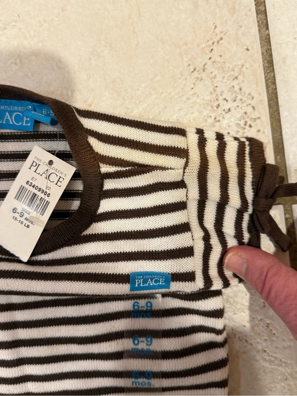 The Children's Place Brown & White Striped Baby Tee Size 6-9 months NWT